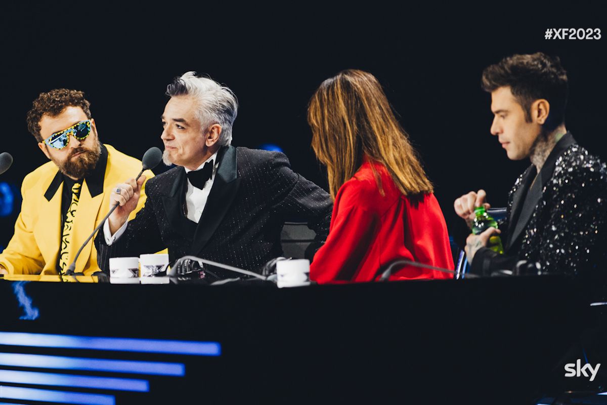 I giudici di X Factor 2023. Da sinistra: Dargen D'Amico, Morgan, Ambra Angiolini e Fedez. Credit: Virginia Bettoja