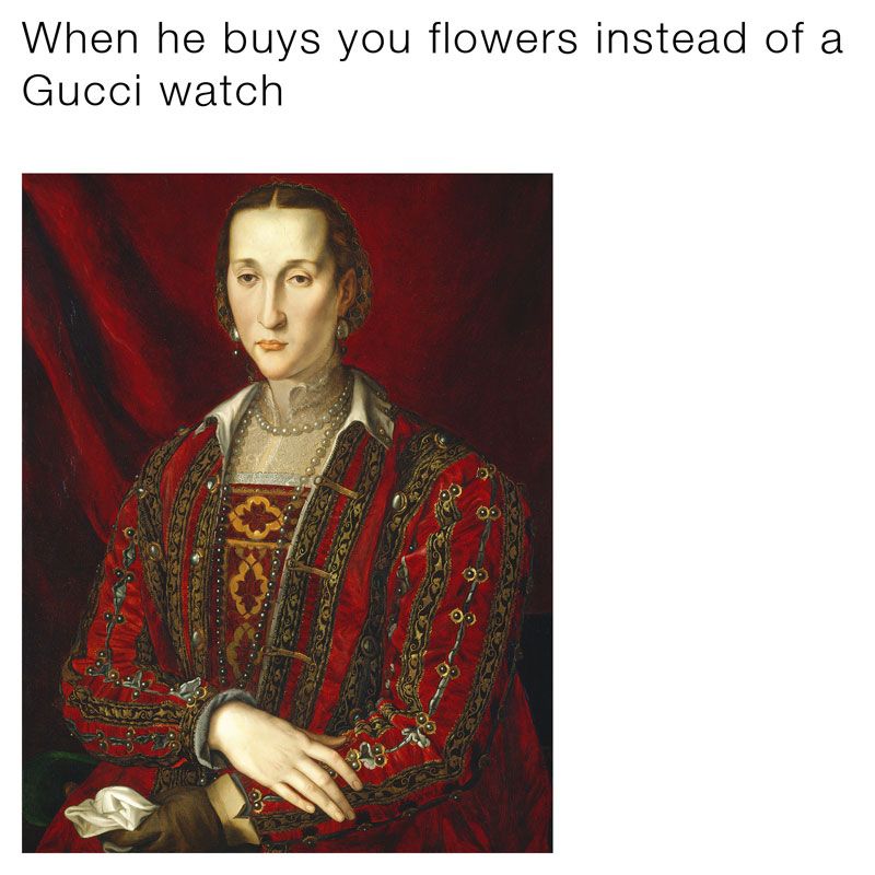 Il meme di @williamcult con il ritratto di Eleonora di Toledo del pittore Agnolo Bronzino.