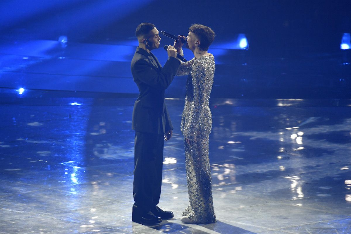 Mahmood e Blanco, dal vivo il 14 maggio 2022 all'Eurovision Song Contest di Torino, rappresentando il nostro Paese con il brano "Brividi". Credit: Giorgio Perottino/Getty Images