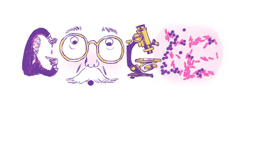 Hans Christian Gram, il medico dei batteri nel Doodle di Google. Grazie al patologo si deve la scoperta del metodo della "colorazione dei batteri" utilizzata ancora oggi.